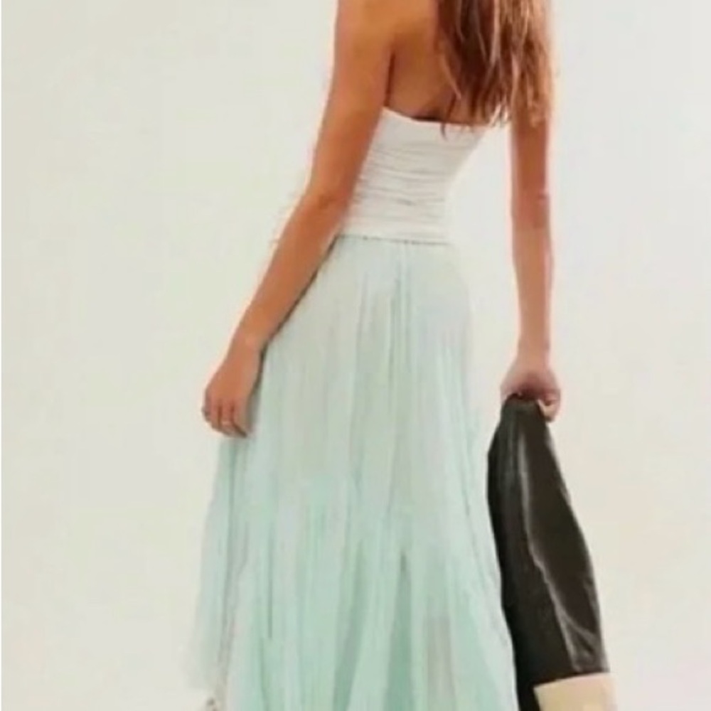 FP FreePeople One Asymmetrical Handkerchief Hem Maxi Skirt in Mint - Picture 3 of 5
